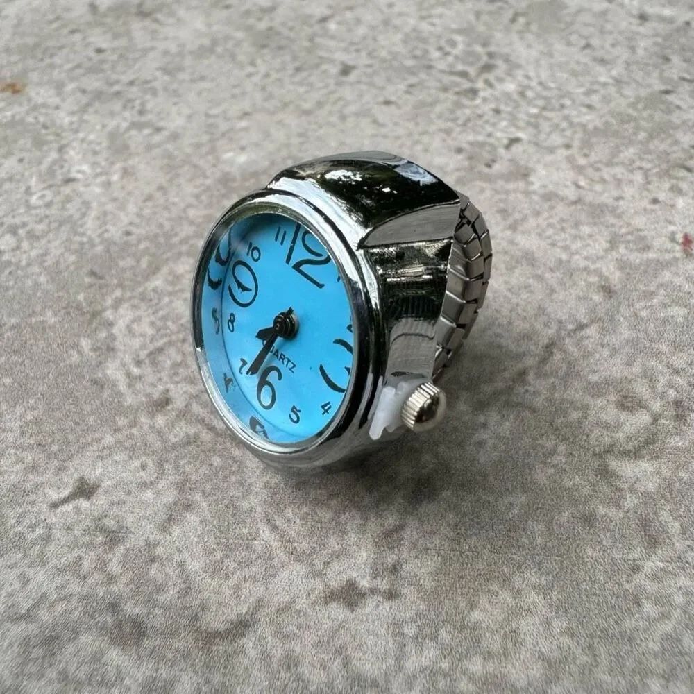 Silver Blue Quartz Retro Adjustable Ring Watch